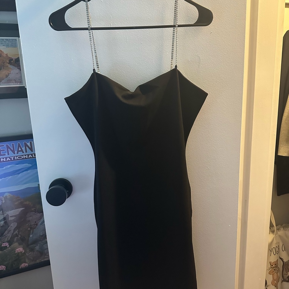 Elegant Black Dress with Chain Straps